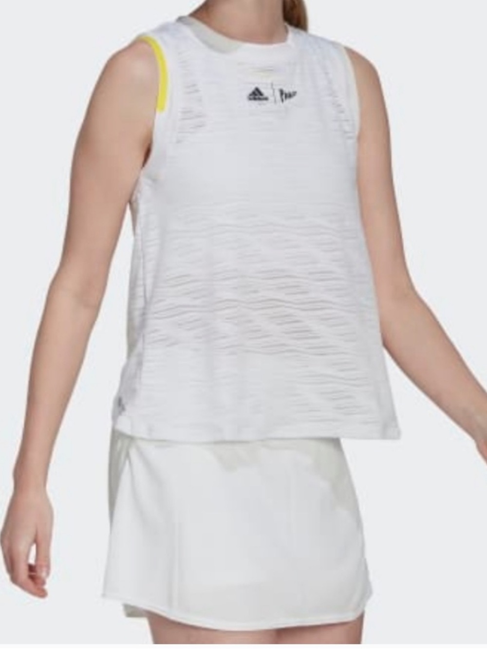 adidas Parley White Textured Sleeveless Tank with Black Logos